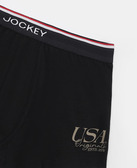 Super Combed Cotton Elastane Stretch Printed Trunk with Ultrasoft Waistband - Black & Dark Khaki (Pack of 2)
