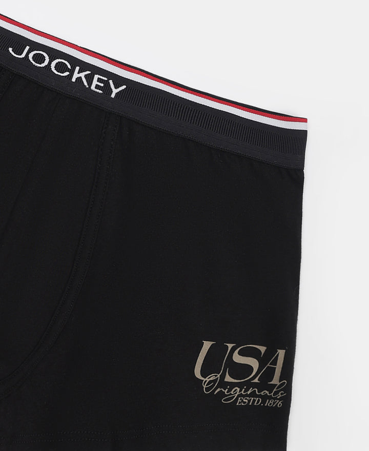 Super Combed Cotton Elastane Stretch Printed Trunk with Ultrasoft Waistband - Black & Dark Khaki (Pack of 2)