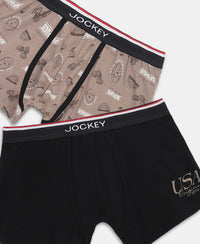 Super Combed Cotton Elastane Stretch Printed Trunk with Ultrasoft Waistband - Black & Dark Khaki (Pack of 2)