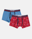 Super Combed Cotton Elastane Stretch Printed Trunk with Ultrasoft Waistband - Chili Pepper & Vallarta Blue (Pack of 2)