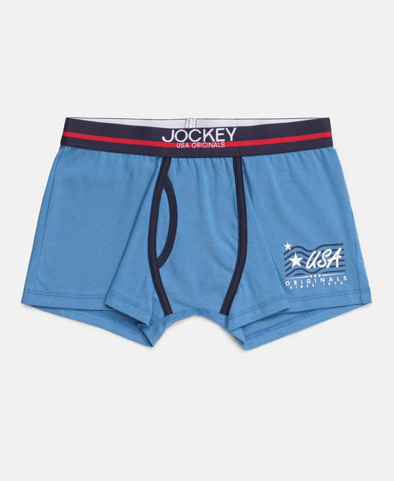 Super Combed Cotton Elastane Stretch Printed Trunk with Ultrasoft Waistband - Chili Pepper & Vallarta Blue (Pack of 2)
