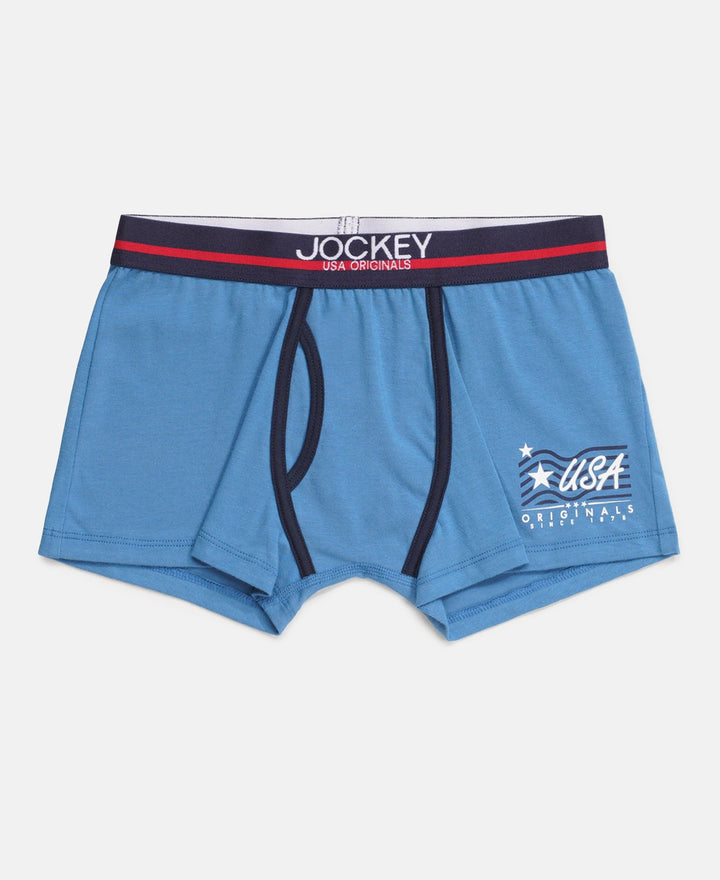 Super Combed Cotton Elastane Stretch Printed Trunk with Ultrasoft Waistband - Chili Pepper & Vallarta Blue (Pack of 2)
