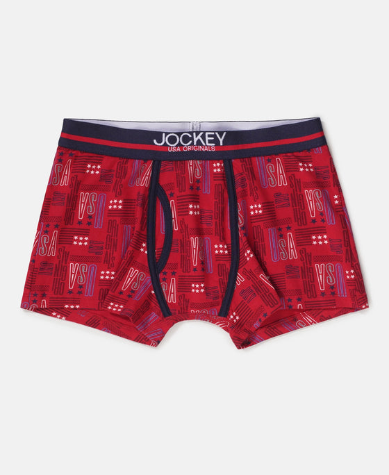 Super Combed Cotton Elastane Stretch Printed Trunk with Ultrasoft Waistband - Chili Pepper & Vallarta Blue (Pack of 2)