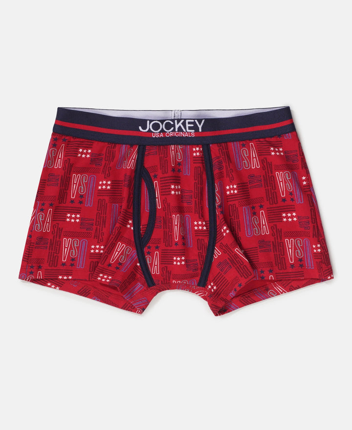 Super Combed Cotton Elastane Stretch Printed Trunk with Ultrasoft Waistband - Chili Pepper & Vallarta Blue (Pack of 2)