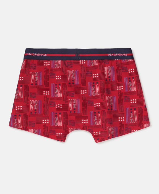 Super Combed Cotton Elastane Stretch Printed Trunk with Ultrasoft Waistband - Chili Pepper & Vallarta Blue (Pack of 2)