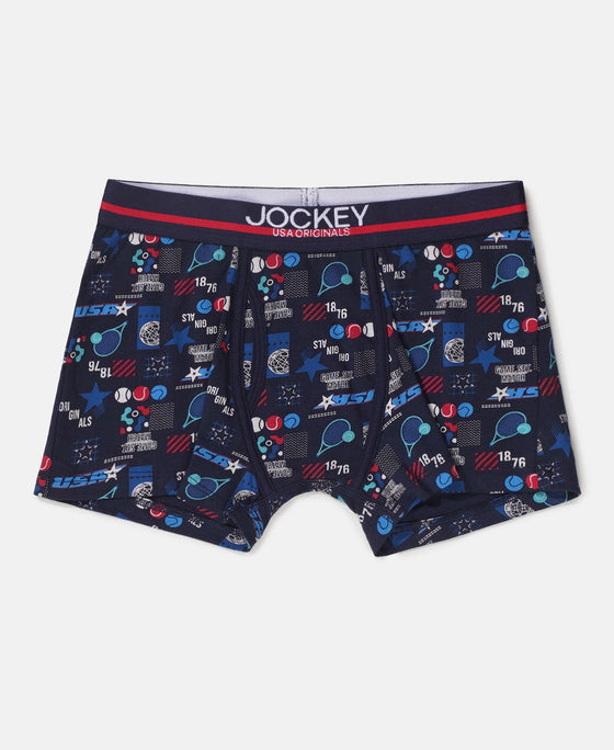 Super Combed Cotton Elastane Stretch Printed Trunk with Ultrasoft Waistband - Navy & Feldspar (Pack of 2)