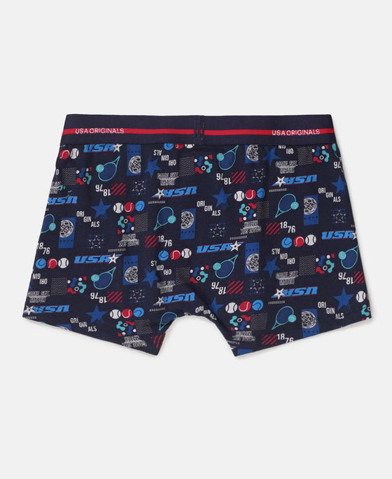 Super Combed Cotton Elastane Stretch Printed Trunk with Ultrasoft Waistband - Navy & Feldspar (Pack of 2)