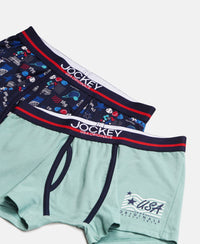 Super Combed Cotton Elastane Stretch Printed Trunk with Ultrasoft Waistband - Navy & Feldspar (Pack of 2)