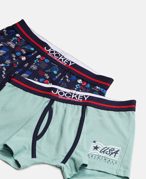 Super Combed Cotton Elastane Stretch Printed Trunk with Ultrasoft Waistband - Navy & Feldspar (Pack of 2)