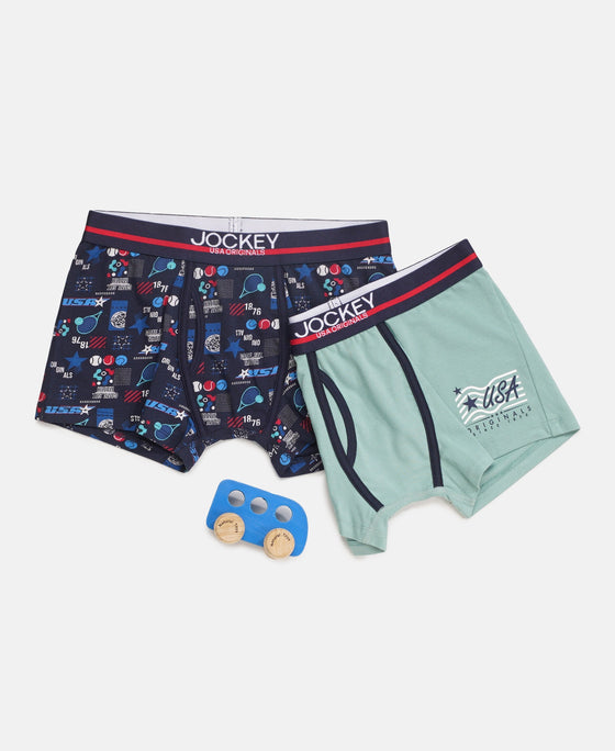 Super Combed Cotton Elastane Stretch Printed Trunk with Ultrasoft Waistband - Navy & Feldspar (Pack of 2)