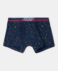 Super Combed Cotton Elastane Stretch Printed Trunk with Ultrasoft Waistband - Navy & Vallarta Blue (Pack of 2)