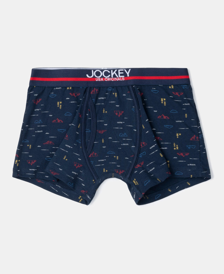 Super Combed Cotton Elastane Stretch Printed Trunk with Ultrasoft Waistband - Navy & Vallarta Blue (Pack of 2)