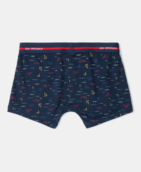 Super Combed Cotton Elastane Stretch Printed Trunk with Ultrasoft Waistband - Navy & Vallarta Blue (Pack of 2)
