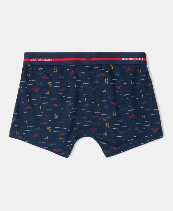 Super Combed Cotton Elastane Stretch Printed Trunk with Ultrasoft Waistband - Navy & Vallarta Blue (Pack of 2)