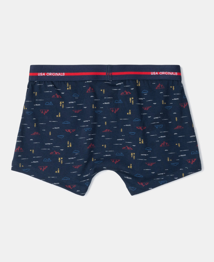 Super Combed Cotton Elastane Stretch Printed Trunk with Ultrasoft Waistband - Navy & Vallarta Blue (Pack of 2)