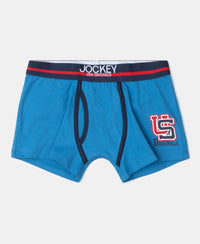 Super Combed Cotton Elastane Stretch Printed Trunk with Ultrasoft Waistband - Navy & Vallarta Blue (Pack of 2)