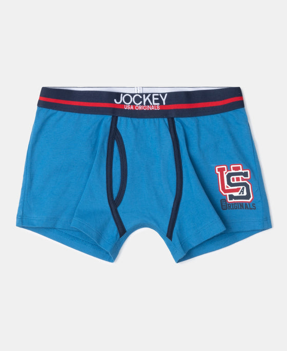 Super Combed Cotton Elastane Stretch Printed Trunk with Ultrasoft Waistband - Navy & Vallarta Blue (Pack of 2)