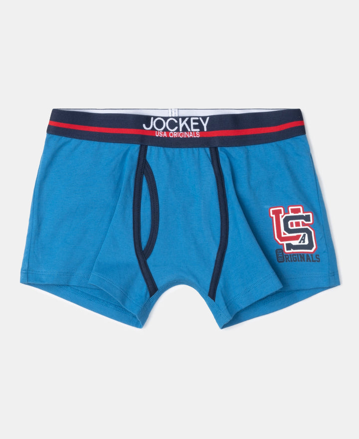 Super Combed Cotton Elastane Stretch Printed Trunk with Ultrasoft Waistband - Navy & Vallarta Blue (Pack of 2)