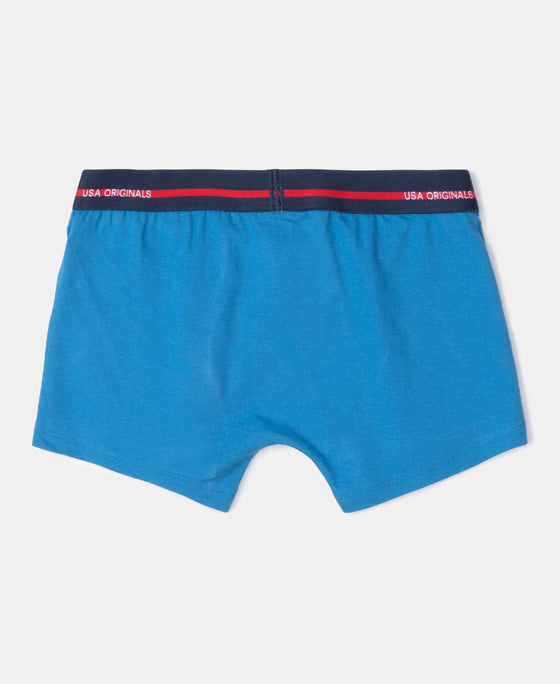 Super Combed Cotton Elastane Stretch Printed Trunk with Ultrasoft Waistband - Navy & Vallarta Blue (Pack of 2)