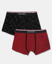 Super Combed Cotton Elastane Stretch Printed Trunk with Ultrasoft Waistband - Red & Black (Pack of 2)