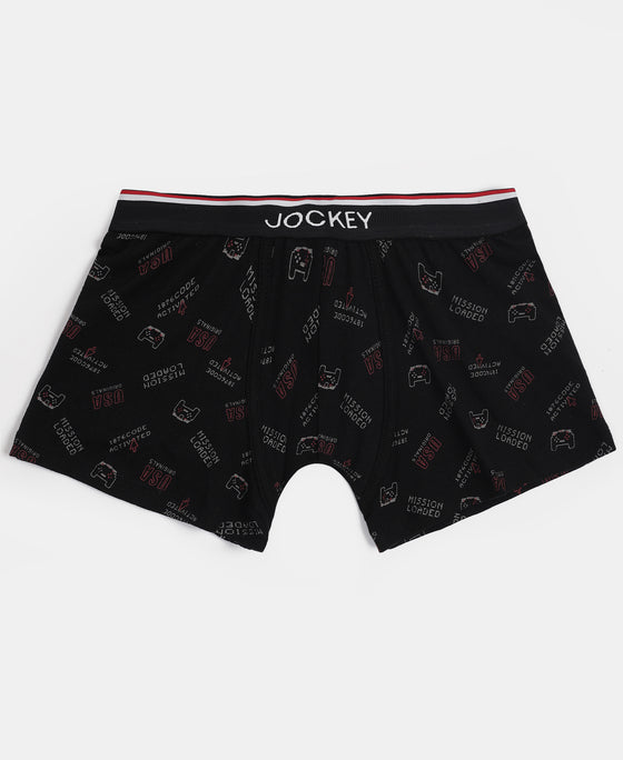 Super Combed Cotton Elastane Stretch Printed Trunk with Ultrasoft Waistband - Red & Black (Pack of 2)