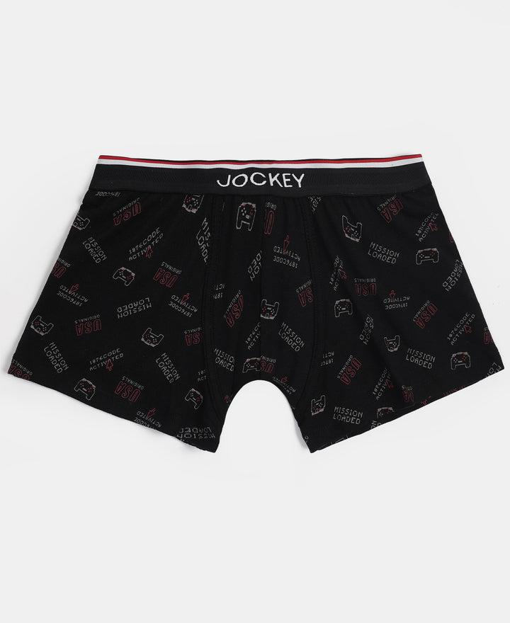 Super Combed Cotton Elastane Stretch Printed Trunk with Ultrasoft Waistband - Red & Black (Pack of 2)