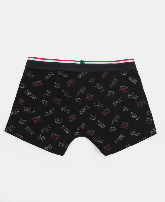 Super Combed Cotton Elastane Stretch Printed Trunk with Ultrasoft Waistband - Red & Black (Pack of 2)