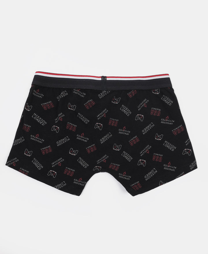 Super Combed Cotton Elastane Stretch Printed Trunk with Ultrasoft Waistband - Red & Black (Pack of 2)