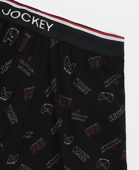 Super Combed Cotton Elastane Stretch Printed Trunk with Ultrasoft Waistband - Red & Black (Pack of 2)
