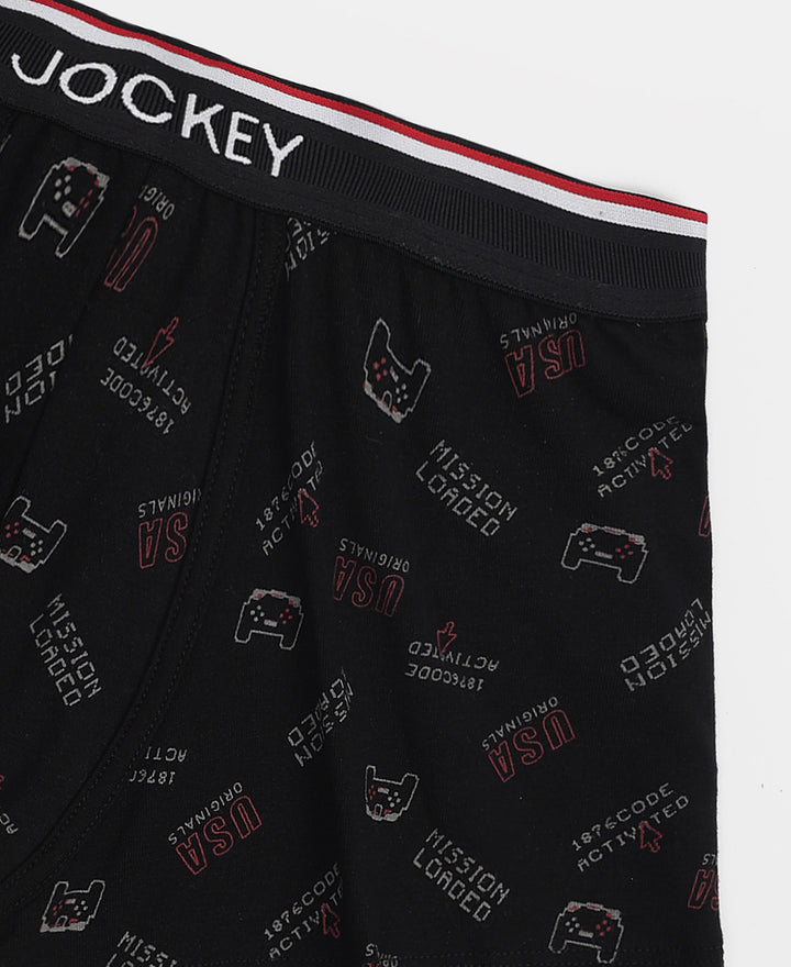 Super Combed Cotton Elastane Stretch Printed Trunk with Ultrasoft Waistband - Red & Black (Pack of 2)