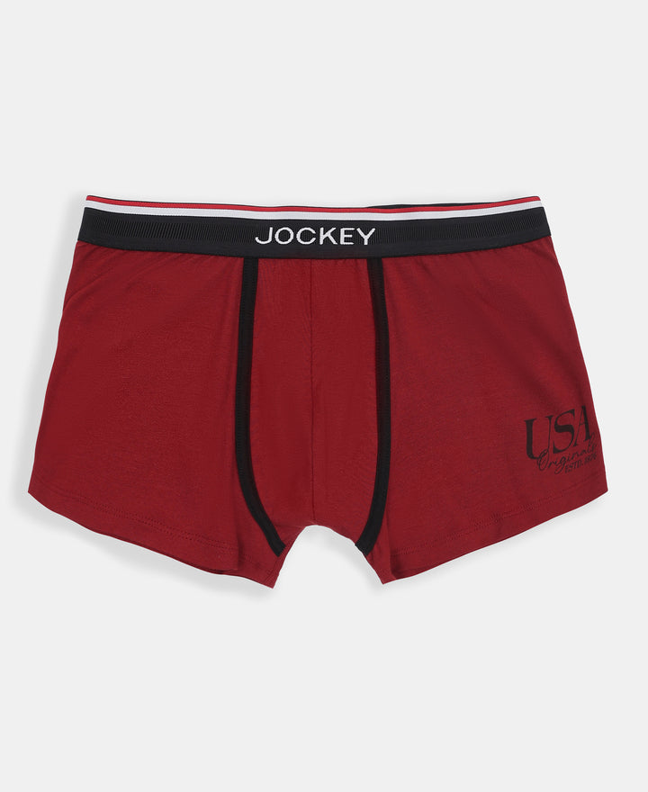 Super Combed Cotton Elastane Stretch Printed Trunk with Ultrasoft Waistband - Red & Black (Pack of 2)