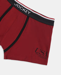 Super Combed Cotton Elastane Stretch Printed Trunk with Ultrasoft Waistband - Red & Black (Pack of 2)