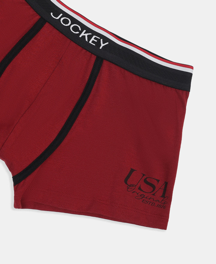 Super Combed Cotton Elastane Stretch Printed Trunk with Ultrasoft Waistband - Red & Black (Pack of 2)