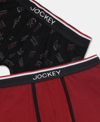 Super Combed Cotton Elastane Stretch Printed Trunk with Ultrasoft Waistband - Red & Black (Pack of 2)