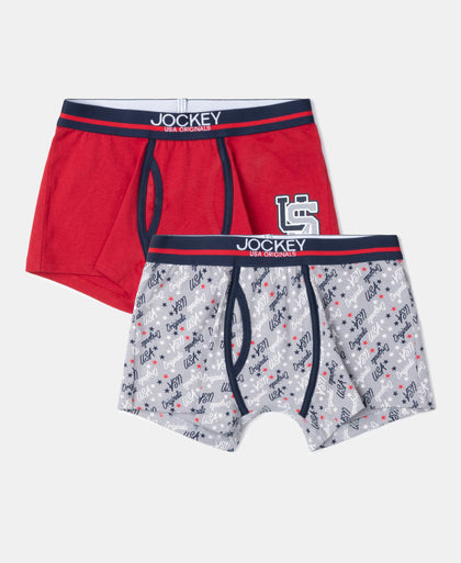 Super Combed Cotton Elastane Stretch Printed Trunk with Ultrasoft Waistband - Sleet & Chilli Pepper (Pack of 2)