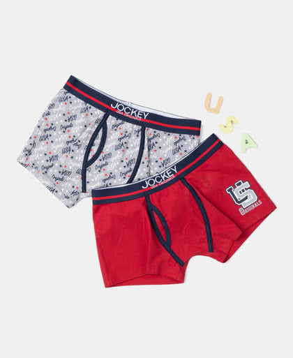 Super Combed Cotton Elastane Stretch Printed Trunk with Ultrasoft Waistband - Sleet & Chilli Pepper (Pack of 2)