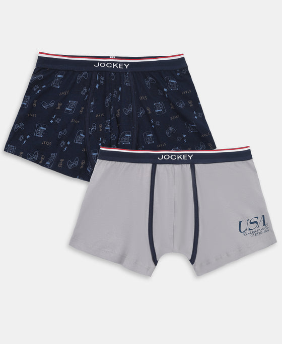 Super Combed Cotton Elastane Stretch Printed Trunk with Ultrasoft Waistband - Stellar & Navy (Pack of 2)