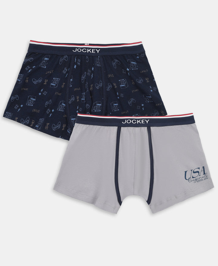 Super Combed Cotton Elastane Stretch Printed Trunk with Ultrasoft Waistband - Stellar & Navy (Pack of 2)