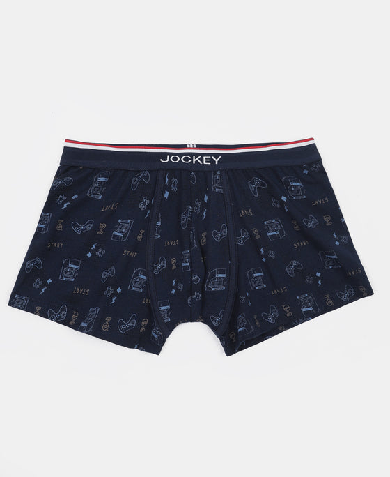 Super Combed Cotton Elastane Stretch Printed Trunk with Ultrasoft Waistband - Stellar & Navy (Pack of 2)