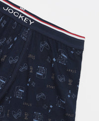 Super Combed Cotton Elastane Stretch Printed Trunk with Ultrasoft Waistband - Stellar & Navy (Pack of 2)