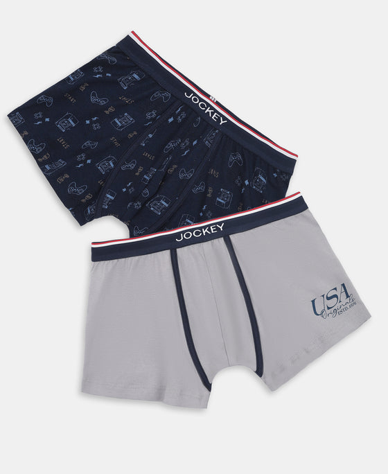 Super Combed Cotton Elastane Stretch Printed Trunk with Ultrasoft Waistband - Stellar & Navy (Pack of 2)