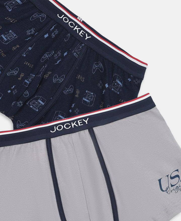 Super Combed Cotton Elastane Stretch Printed Trunk with Ultrasoft Waistband - Stellar & Navy (Pack of 2)