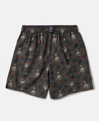 Super Combed Mercerized Cotton Woven Fabric Printed Boxer Shorts - Deep Olive & Vallarta Blue (Pack of 2)