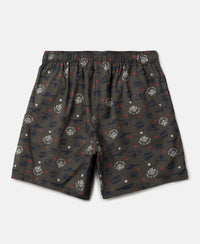 Super Combed Mercerized Cotton Woven Fabric Printed Boxer Shorts - Deep Olive & Vallarta Blue (Pack of 2)