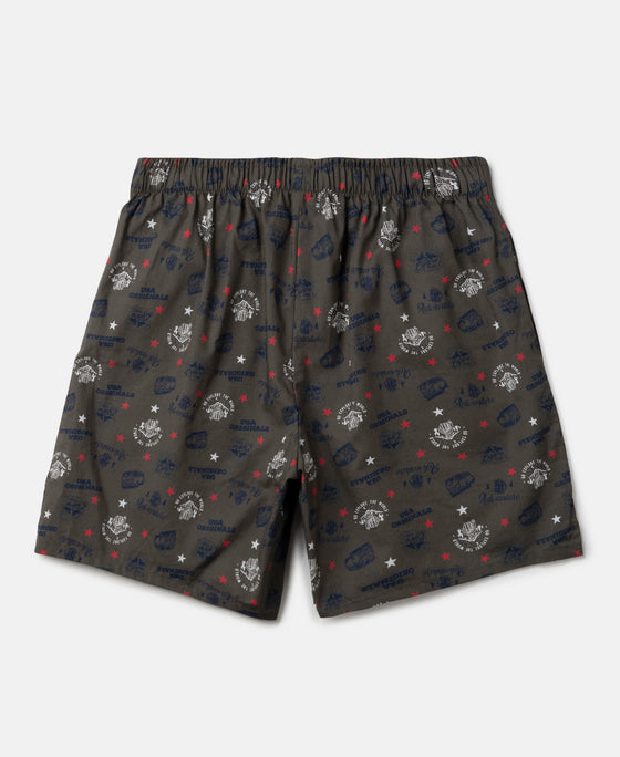 Super Combed Mercerized Cotton Woven Fabric Printed Boxer Shorts - Deep Olive & Vallarta Blue (Pack of 2)