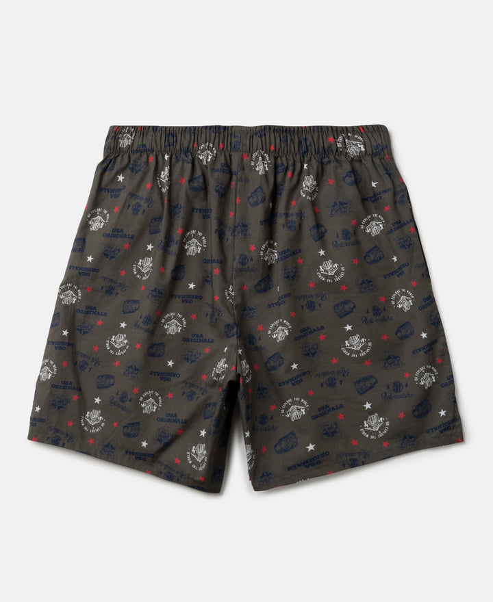 Super Combed Mercerized Cotton Woven Fabric Printed Boxer Shorts - Deep Olive & Vallarta Blue (Pack of 2)