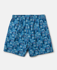 Super Combed Mercerized Cotton Woven Fabric Printed Boxer Shorts - Deep Olive & Vallarta Blue (Pack of 2)