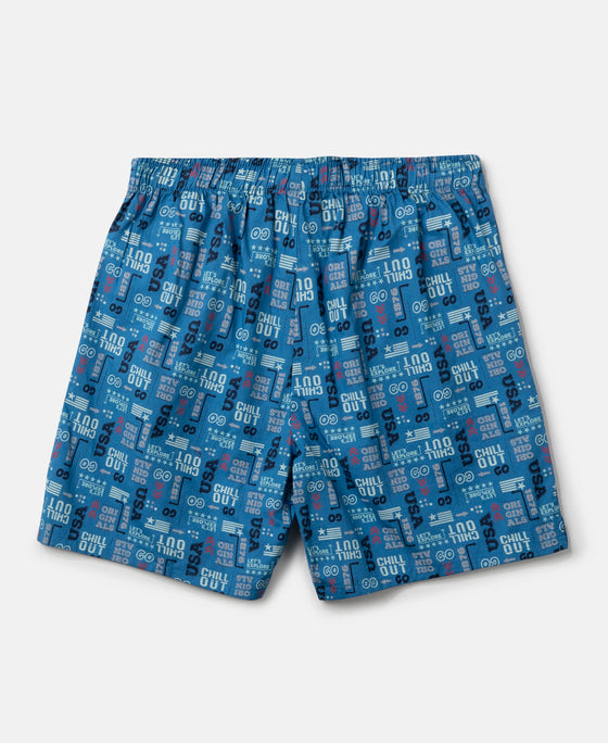 Super Combed Mercerized Cotton Woven Fabric Printed Boxer Shorts - Deep Olive & Vallarta Blue (Pack of 2)
