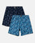 Super Combed Mercerized Cotton Woven Fabric Printed Boxer Shorts - Navy & Vallarta Blue (Pack of 2)