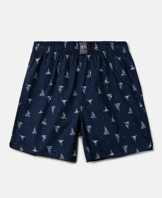 Super Combed Mercerized Cotton Woven Fabric Printed Boxer Shorts - Navy & Vallarta Blue (Pack of 2)